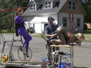 bicycle powered machine fucking in bondage (hog)